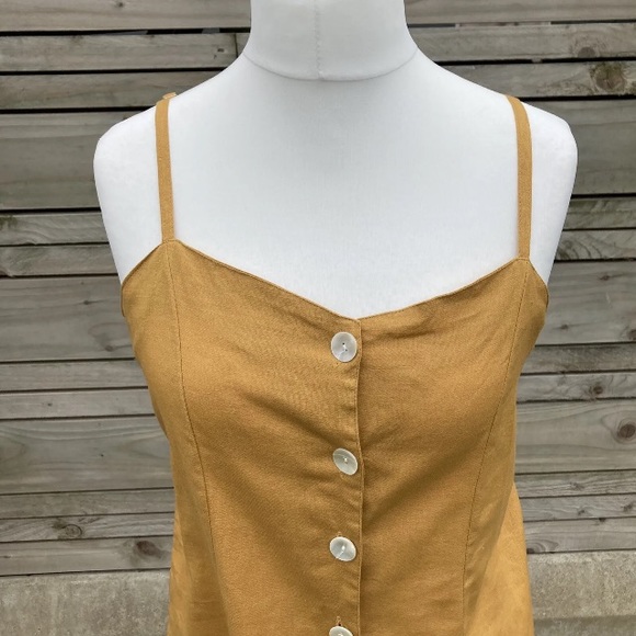 Holiday Sun Top Mustard Yellow Cotton Cut Out UK 14 Strappy Button Up Summer - Picture 7 of 12